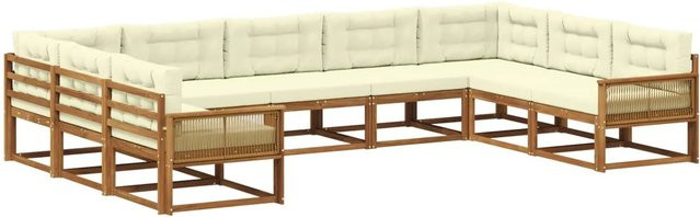 vidaXL Outdoor-Sofagarnitur in U-Form aus Akazienholz mit Kissen, Farbe: Natur und Beige - Bild 1