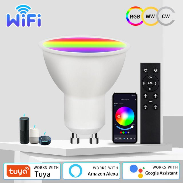 Tuya Smart LED GU10 Glühbirne RGB mit WLAN und RF Fernbedienung, kompatibel mit Alexa und Google Home, Farbe: Weiß - Bild 1