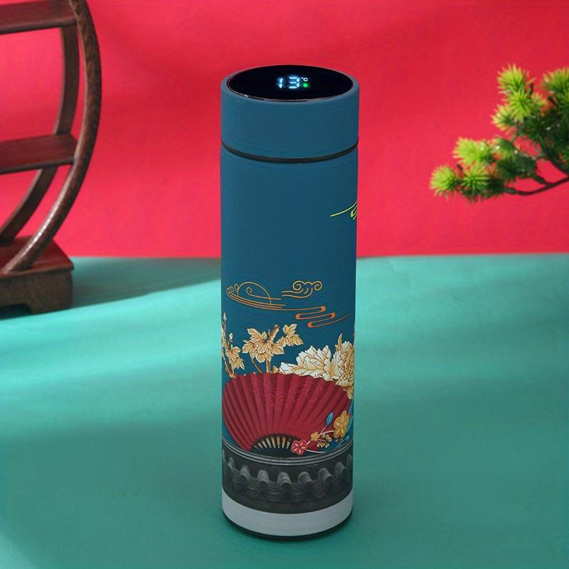 Yiran Furniture Thermowasserflasche im chinesischen Retro-Stil mit intelligenter Temperaturanzeige aus Edelstahl, Rot, 500ml - Bild 1