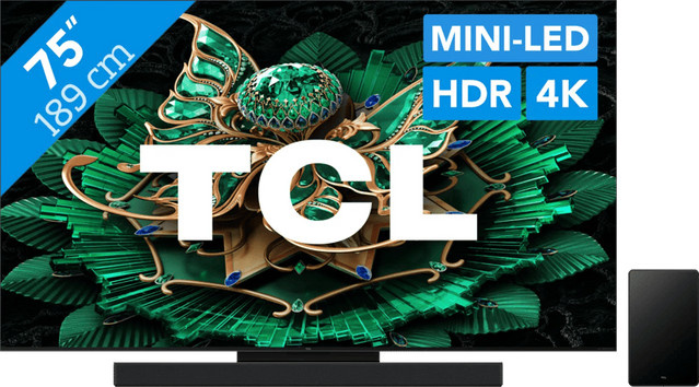 TCL 75 Zoll QD Mini LED C71K 4K UHD Smart Fernseher in Schwarz inklusive TCL Q65H - Bild 1