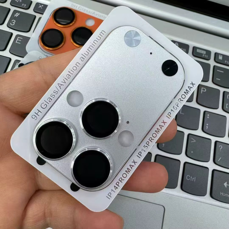 Metall Kamera Schutzabdeckung für iPhone 14 15 16 17 Pro Max in Orange mit Objektiv Ring aus Glas Legierung - Bild 4