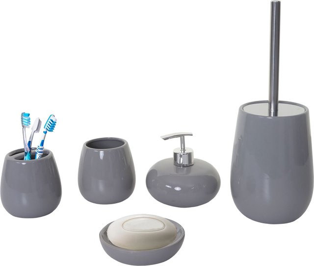 5-teiliges Badset MCW C72 aus Keramik in Grau - Bild 1