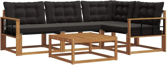 vidaXL Outdoor-Sofagarnitur L-Form aus Akazienholz mit Textilene und Kissen in Schwarz und Natur - Bild 1