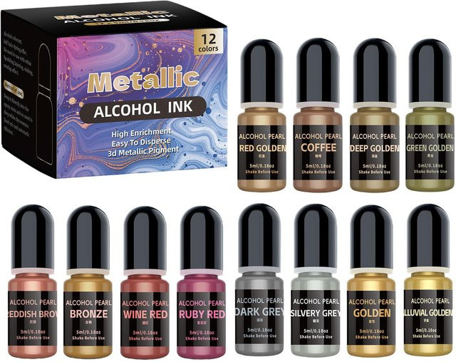 Three Body Metallisches Alkohol-Tinten-Set mit 12 Farben in Grau und Multicolour für Epoxidharzkunst und Malerei - Bild 1