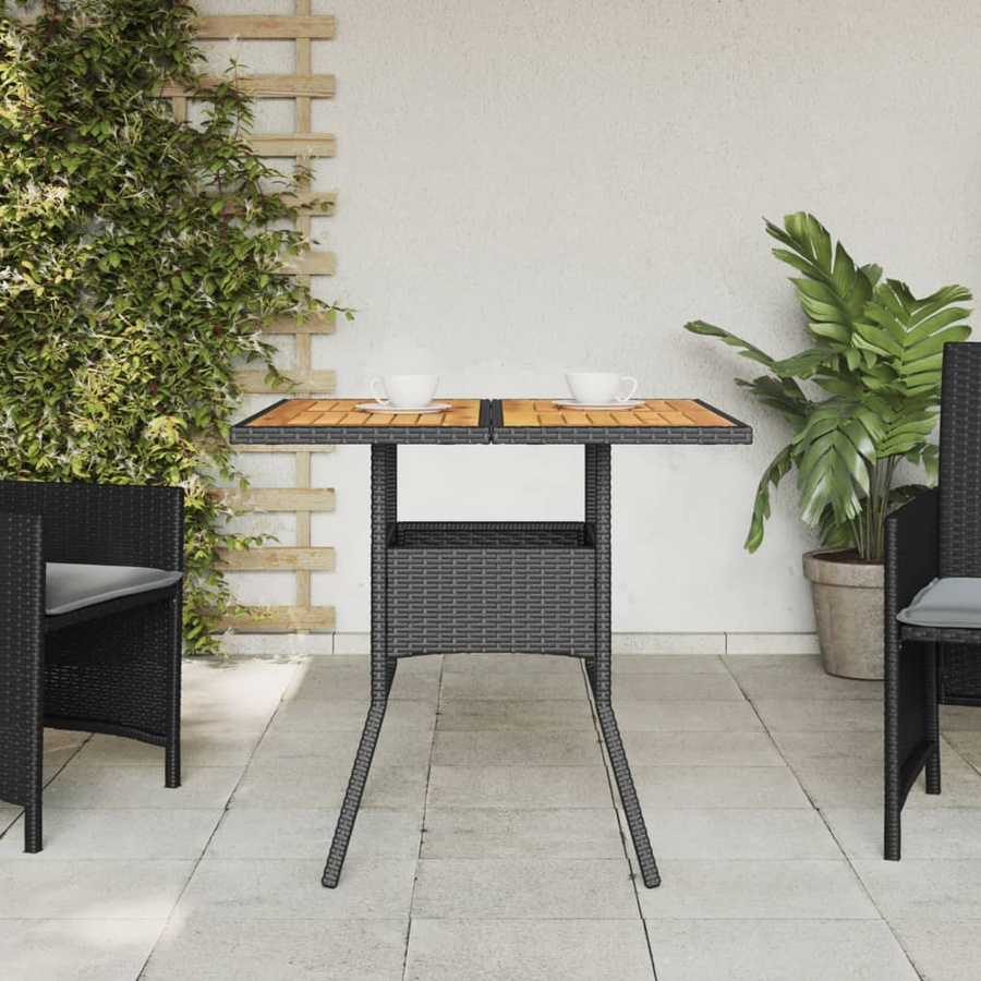 vidaXL Gartentisch aus PE-Rattan und Akazienholz in Schwarz, B/T/H: 80 x 80 x 75 cm - Bild 3
