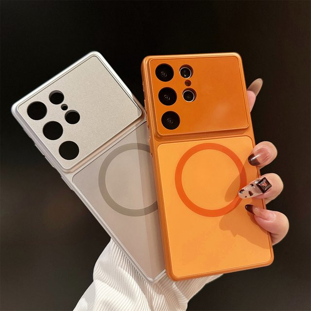 Magnetische Handyhülle für Samsung Galaxy S26 Plus, S25, S24 und S23 Ultra mit großem Fenster, mattiert und stoßfest, Farbe: Orange - Bild 1