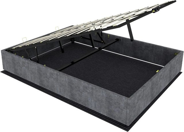okwish Doppelbett mit Hydraulik aus Samt in Grau, B/T/H: 160 x 200 x 30 cm - Bild 1