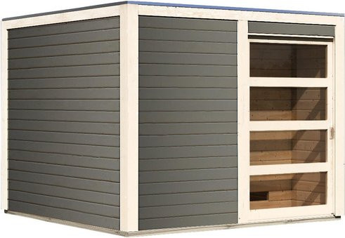 Karibu Saunahaus Kandau aus Fichtenholz in Grau, B/T/H: 276 x 276 x 210 cm - Bild 1