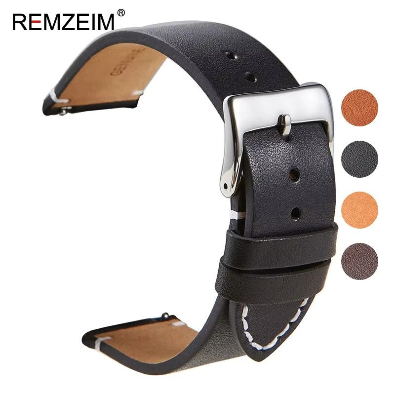 REMZEIM Uhrenarmband Kalbsleder, Schwarz, Unisex - Bild 1
