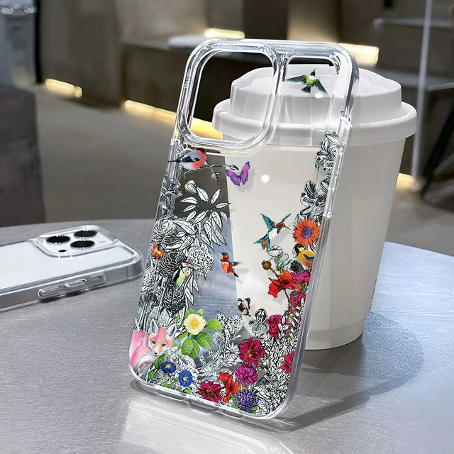 Wild Fox Transparente Handyhülle mit Kolibri-Blumenmuster für iPhone 11 bis iPhone 17 Pro Max in Natur-Stil - Bild 1