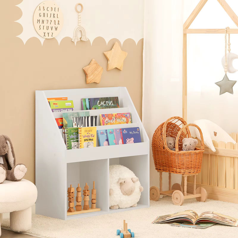 SoBuy Kinderregal aus Holz mit 4 Fächern in Weiß und Natur, B/T/H: 72 x 29,6 x 79,6 cm - Bild 3