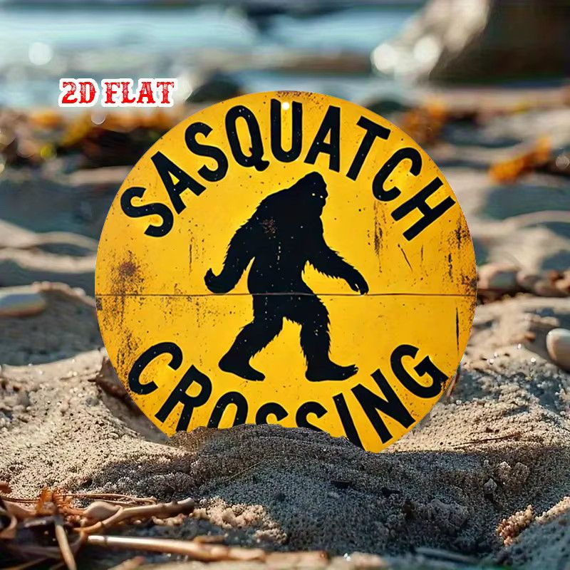 Retro Sasquatch Crossing Rundes Aluminiumschild von Potdemiel in Gelb und Schwarz, Durchmesser: 20 cm - Bild 4