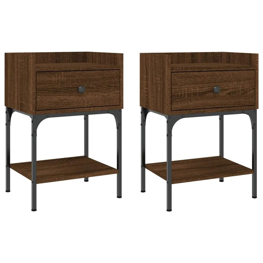 vidaXL Nachttische 2er Set Braun Eichen-Optik aus Holzwerkstoff und Eisen, B/T/H: 40,5 x 31 x 60 cm - Bild 2