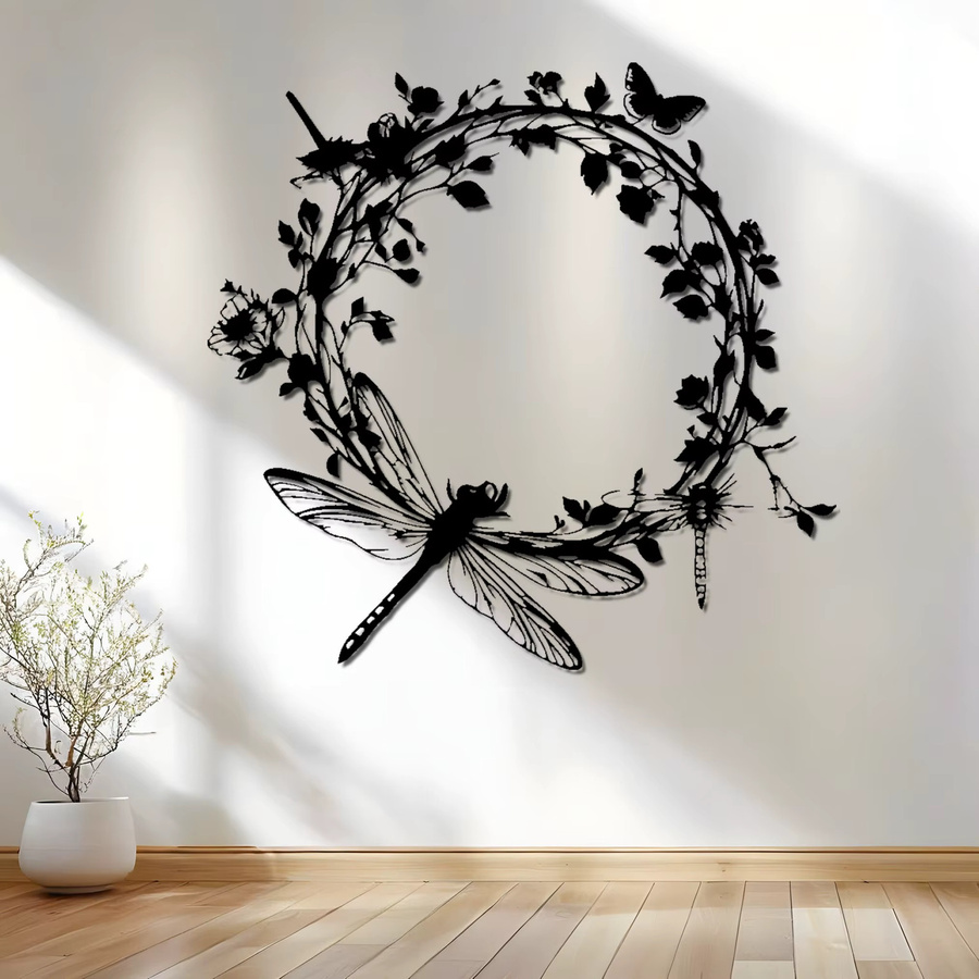 CIFBUY Wandkunst aus Metall in Schwarz mit floralem Blumenkranz- und Blattmuster, wetterfest für Innen und Außen, B/H: 20,3 x 30,5 cm - Bild 2
