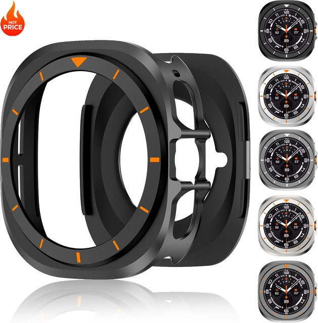CAOWTAN Sturzsicherer Rahmenschutz aus hartem PC für Samsung Galaxy Watch 7 Ultra 47mm in Silver und Orange - Bild 1
