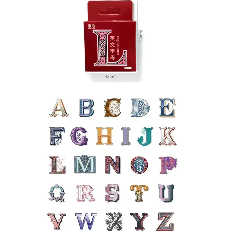 leaffei Alphabet-Box-Aufkleber Set mit 52 Stück in Multicolour für DIY-Sammelalben und kreative Dekorationen aus Papier - Bild 5
