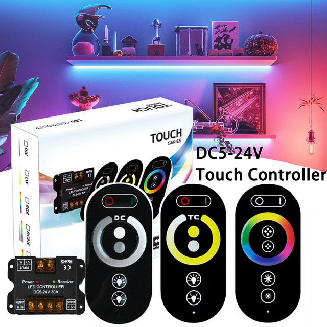 YSRSAI High-Power LED Controller DC5-24V mit RF-Touch-Fernbedienung, 30A RGB CCT Dimmer für SMD COB LED Streifen, Schwarz - Bild 1