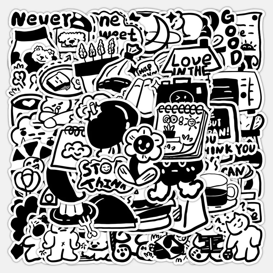 GOGOTU Cartoon Aufkleber, Schwarz Weiß, 60-teiliges Set - Bild 5