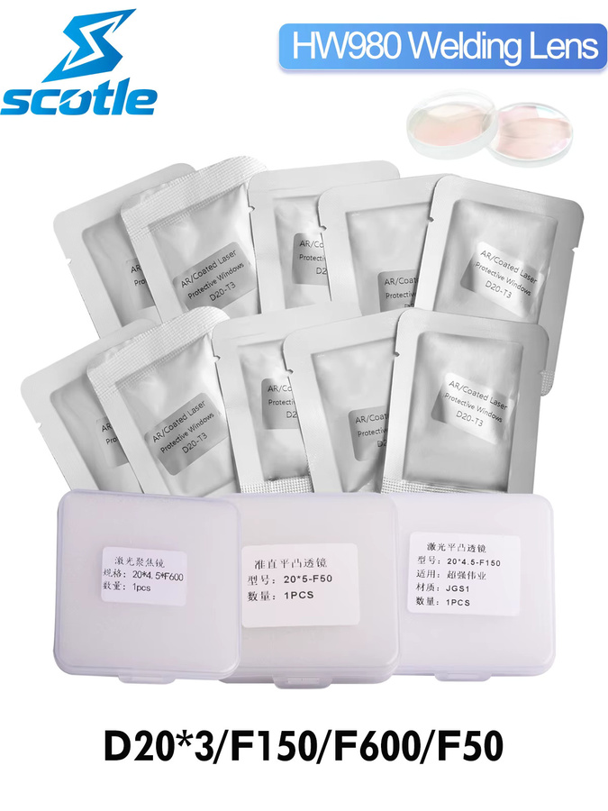 cnczone Laserschweiß-Schutzlinse und Fokussierungslinse Set für HW980-Kopf 1500W-3000W, transparent, D20x3 mm, F150, F600, F50 - Bild 4