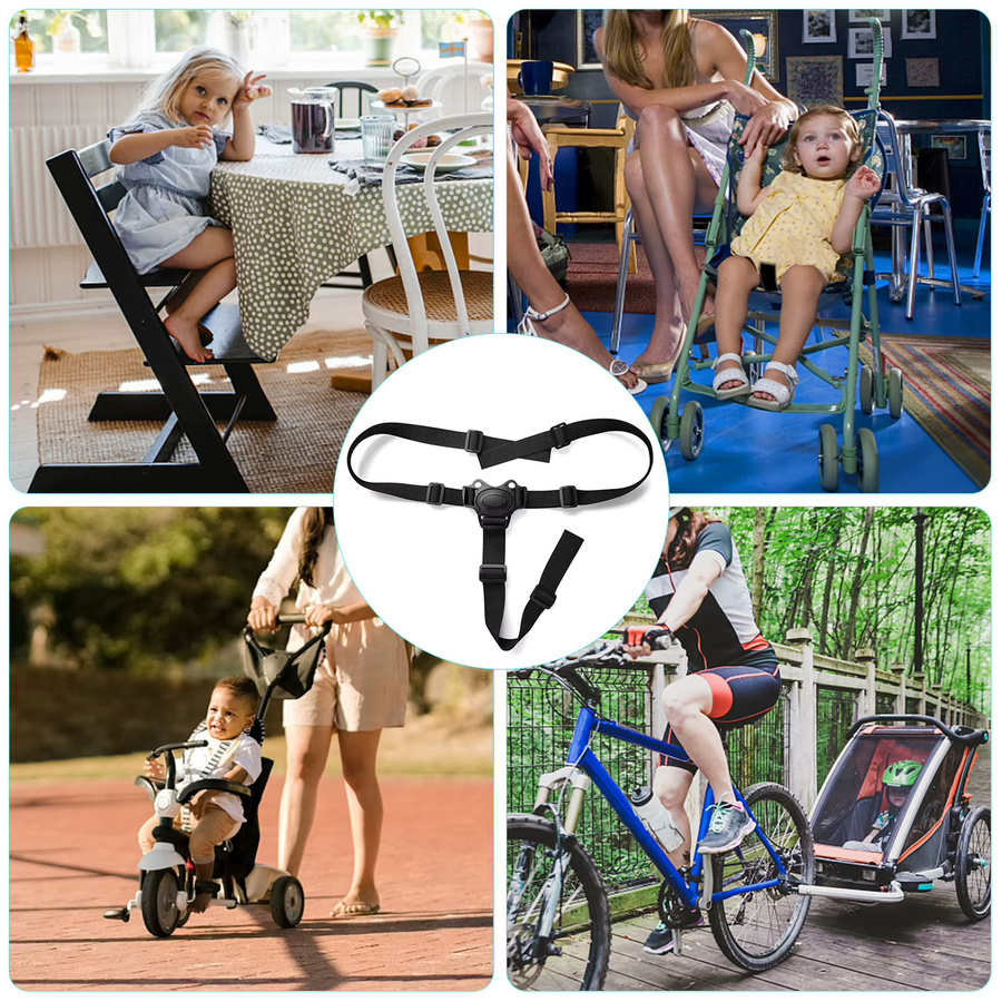 Verstellbarer 3-Punkt-Baby-Sicherheitsgurt in Schwarz für Kinderwagen und Hochstühle - Bild 5