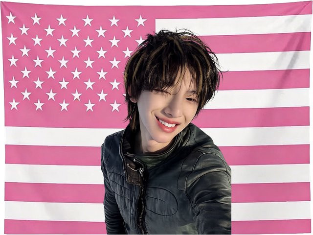 CORTIS JUHOON Idol-Wandteppich in Rosa mit amerikanischer Flagge und Sternen, rechteckiger Wandbehang für dein Schlafzimmer oder deinen Schlafsaal, Breite: 60 cm, Höhe: 40 cm - Bild 1