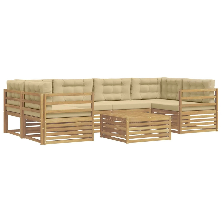 vidaXL Outdoor-Sofagarnitur in L-Form aus Akazienholz mit 7 Kissen in Weiß und Beige - Bild 2