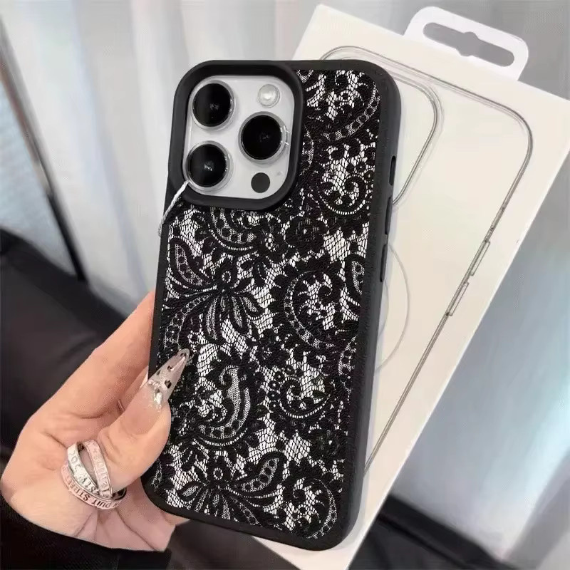 Etmakit Softcover Handyhülle mit Spitzenmuster für iPhone 11 bis iPhone 17 Air in Schwarz - Bild 4