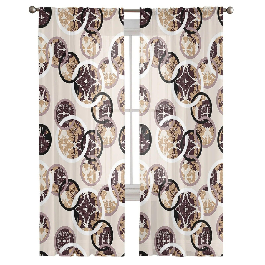 Handbemalte Khaki-Gardinen mit kreisförmigen Blättern und Blumen aus transparentem Tüll für dein Schlafzimmer, Breite: 135 cm, Höhe: 114 cm - Bild 5