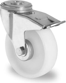 CASCOO Rückenlochlenkrolle Serie N0N0 mit Totalfeststeller, Durchmesser: 160 mm, verzinkt, Weiß - Bild 1