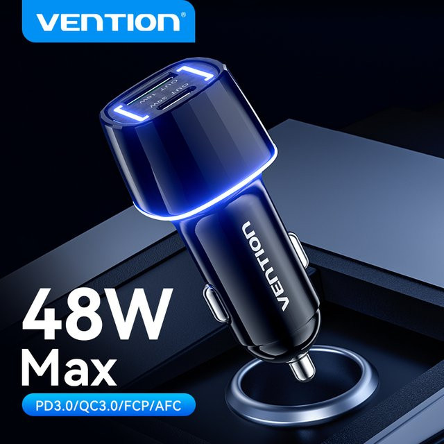 Vention USB-Autoladegerät mit 48 W Schnellladung QC3.0 und PD Typ C in Schwarz - Bild 1
