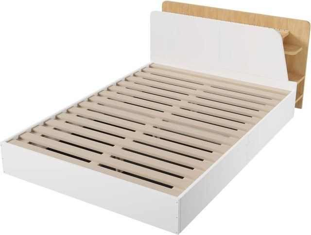 okwish Paneelbett mit LED-Beleuchtung und USB-Ladeport, Weiß Natur, B/T/H: 140 x 200 x 103,5 cm (ca.) - Bild 1