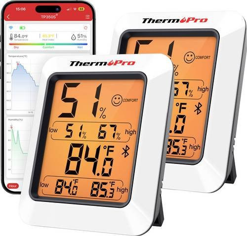 ThermoPro Funk-Thermo-Hygrometer TP350-2 in Weiß mit Bluetooth und App-Steuerung - Bild 1