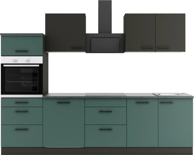 Optifit Küchenzeile KPMV2789OE-9+ in Anthrazit und Steingrün mit modernem Design und melaminbeschichteten Qualitätsspanplatten, Breite: 270 cm - Bild 1