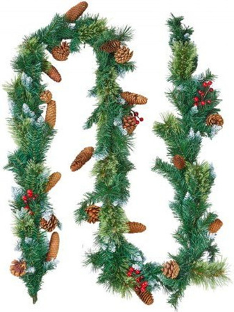 VEVOR Weihnachtsgirlande mit Lichterkette, künstliche Tannengirlande in Grün und Rot mit Beeren, Tannennadeln und Tannenzapfen, Länge: 275 cm