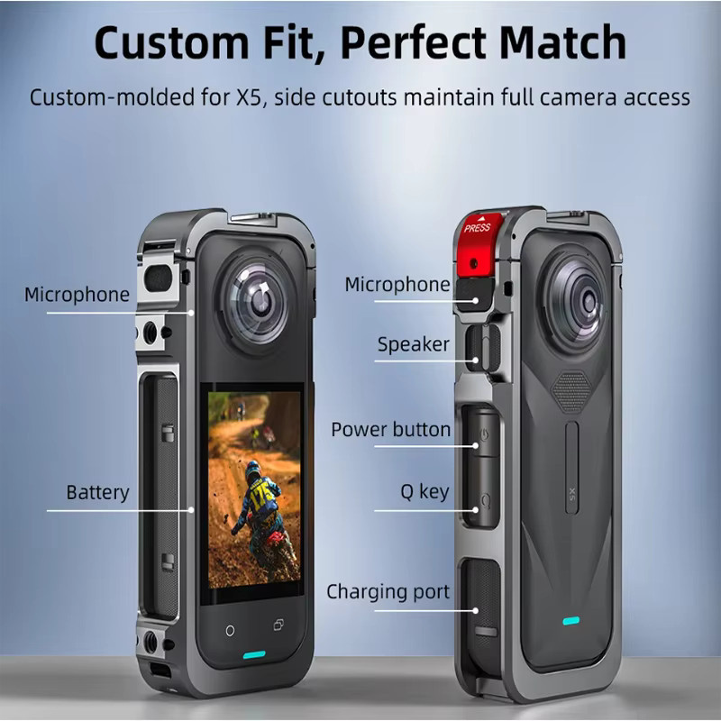Insta360 X5 Zubehör-Set mit Metall-Schutzgehäuse, PU-Tasche, Kamerarahmen-Käfig, PC-Objektivschutzfolie und Silikonhülle - Bild 2