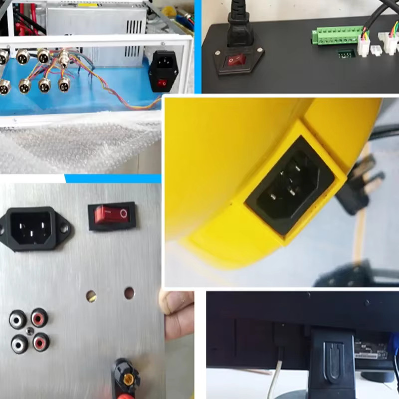 IEC320 C14 Steckdose für Computermontage mit Wippschalter, 2x 3-polig, 10 A, 220 V, Messing, Schwarz/Silber - Bild 3