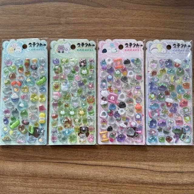 4 Stück Kawaii Tier-Pop-Sticker von Binchi Outdoor Product, transparente Glitzer-Dekorationssticker in Multicolour für Scrapbook und Notizbücher - Bild 1