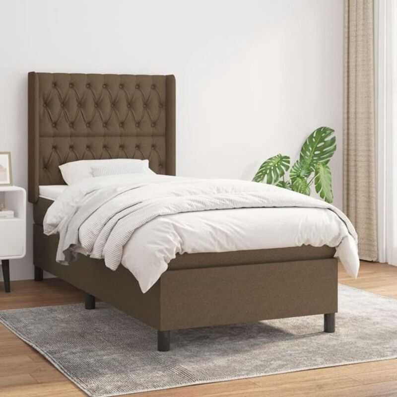 vidaxl Boxspringbett mit Matratze aus Stoff und Massivholz in Braun, B/T/H: 90 x 200 x 118 cm - Bild 1