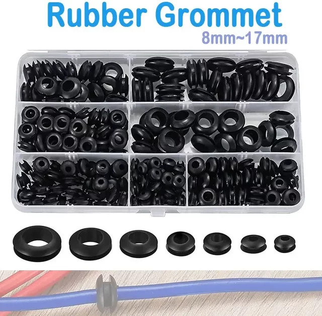 JH ZPXH 260-teiliges Gummitüllen-Set in Schwarz mit 7 Größen für Kabeldurchführungen und O-Ringe - Bild 1