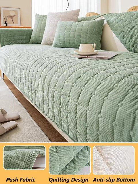 Rutschfester Plüsch-Sofabezug aus Samt in Grün, universeller Couchbezug für dein Wohnzimmer, Breite: 70 cm, Länge: 120 cm - Bild 1