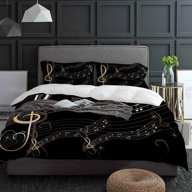 Lodestar Bettwäsche-Set mit Musiknoten-Design, 3-teilig, Schwarz, Microfaser, B/H: 140 x 210 cm - Bild 1