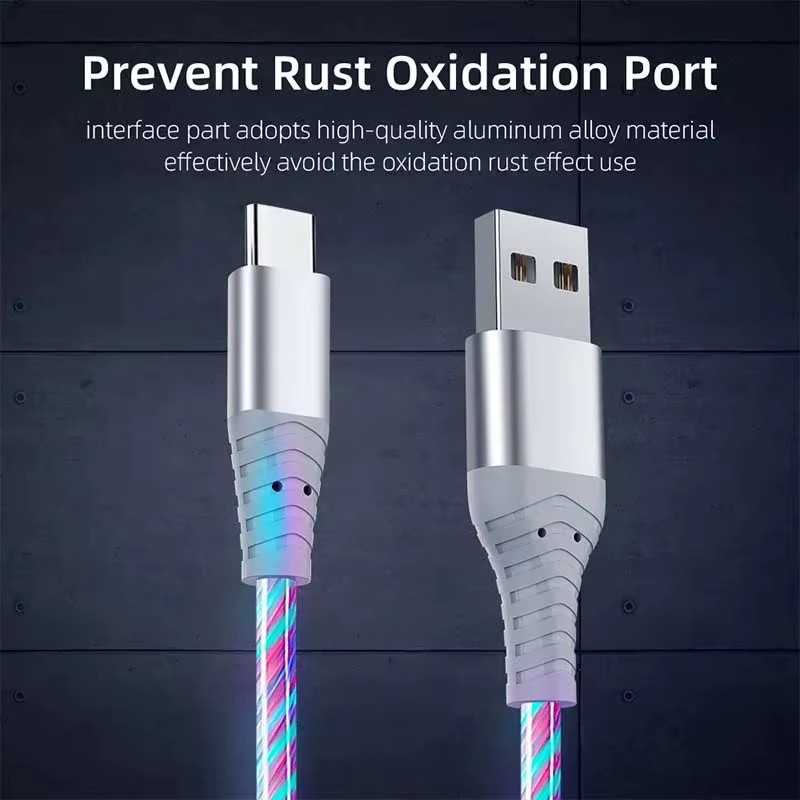 Flow Luminous USB Typ-C 5A Schnelllade-Datenkabel mit LED-Leuchte in Grün und Multicolour für Samsung Xiaomi iPhone 15 16 17 Pro Max - Bild 2