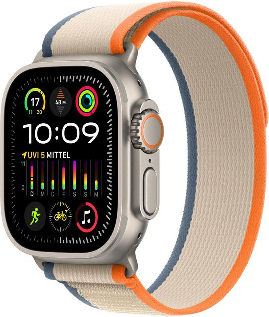 Apple Watch Ultra 2 Smartwatch mit GPS und Cellular, Titan, Trail Loop Armband S/M, Titan/Orange/Beige (49 mm) - Bild 1