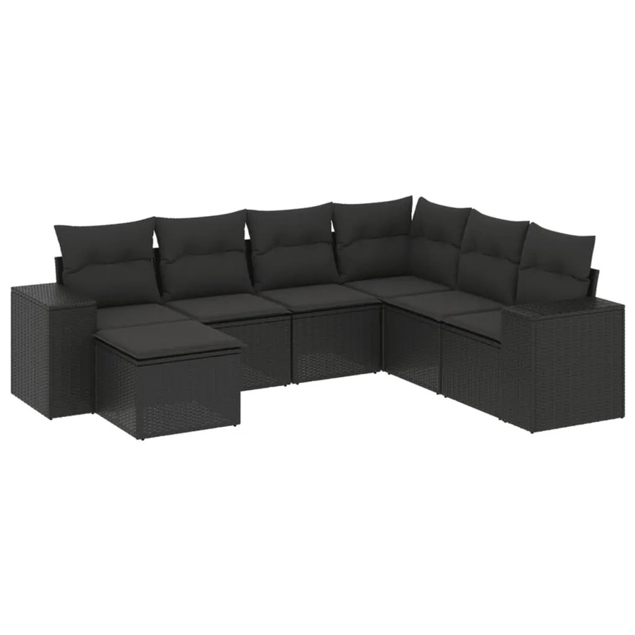 vidaXL 7-teilige Garten-Sofagarnitur in L-Form aus schwarzem Poly-Rattan mit Kissen und pulverbeschichtetem Stahlgestell - Bild 2