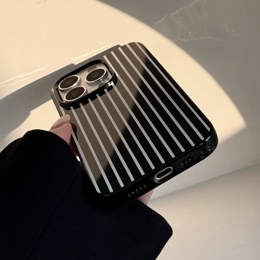 INS Handyhülle mit schwarz-weißem vertikalem Streifenmuster für iPhone 11 bis iPhone 16 Pro Max Plus, glänzend und stoßfest - Bild 5