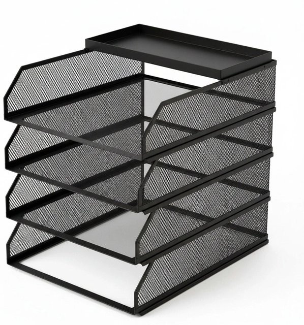 Relaxdays Briefablage aus Metall mit 4 Fächern für A4, Schwarz, B: 31 cm, T: 25 cm, H: 32 cm - Bild 1