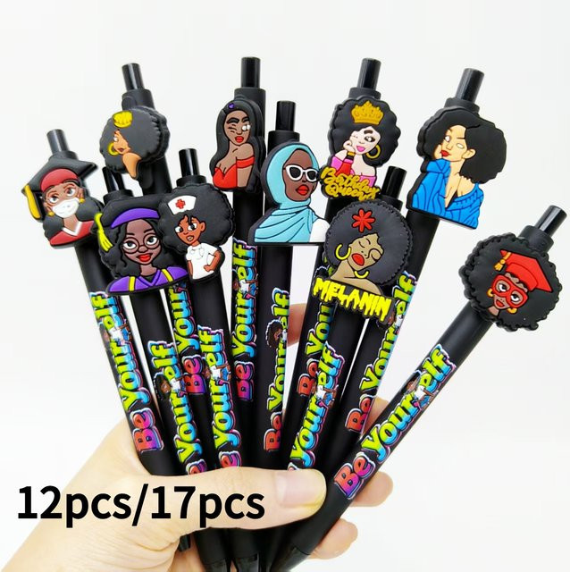 12 Stück bedruckte Kugelschreiber mit Mädchen-Thema in Schwarz für Schule und Büro - Bild 1