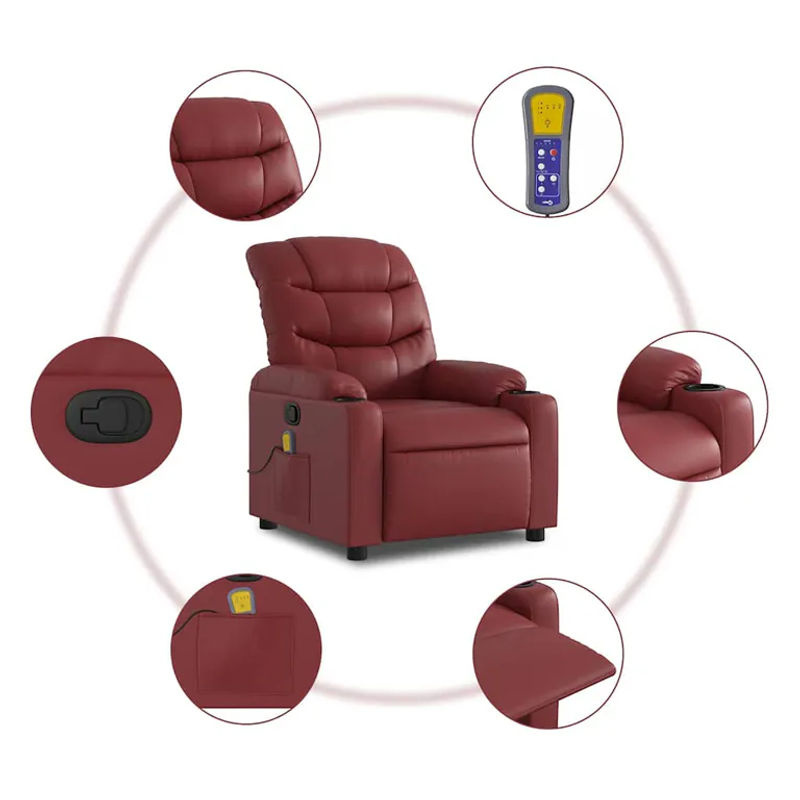 vidaXL Massagesessel in Weinrot aus Kunstleder mit Armlehnen - Bild 3