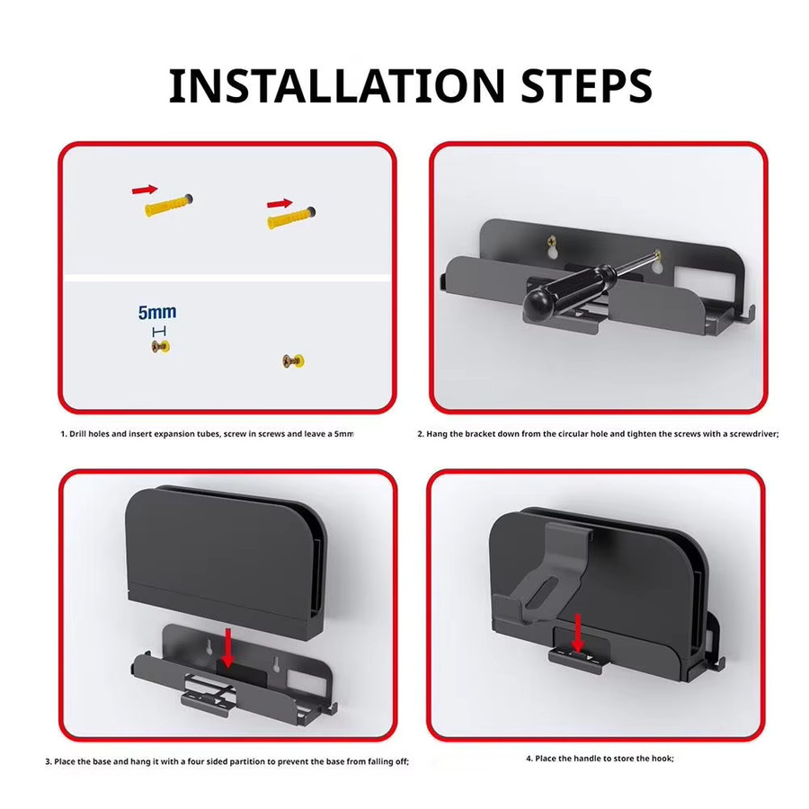 TECTINTER Wandhalterung für Nintendo Switch 2 und Switch OLED inklusive Controller-Haken und Lagerregal in Schwarz - Bild 4