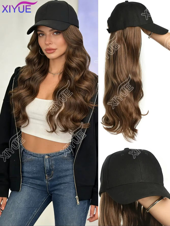 XIYUE Perücke, lang gewellt, synthetisch, schwarzbraun, Damen - Bild 5